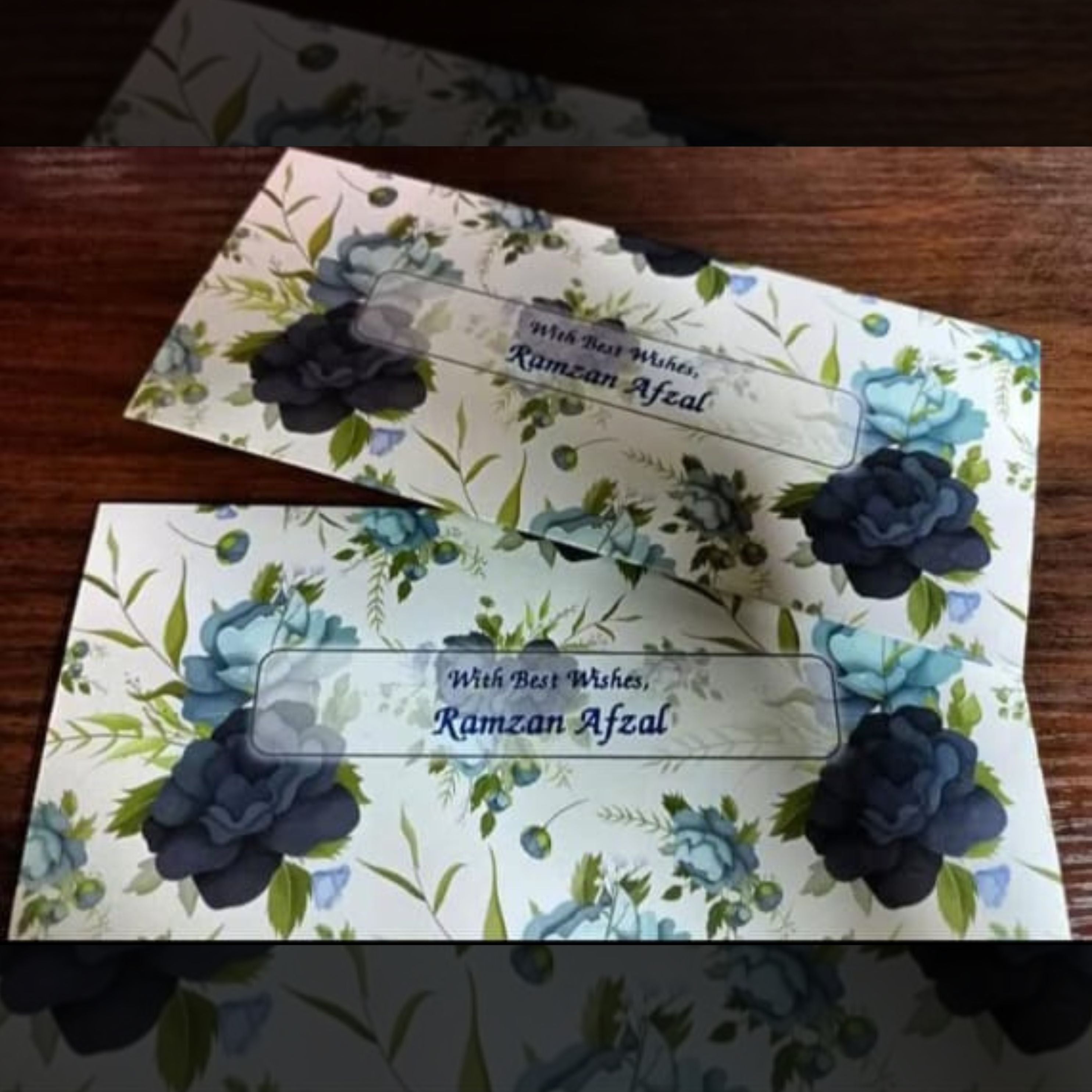 Dark Blue Flower + white Design Cards Pack of 20 (Printed Envelopes)
