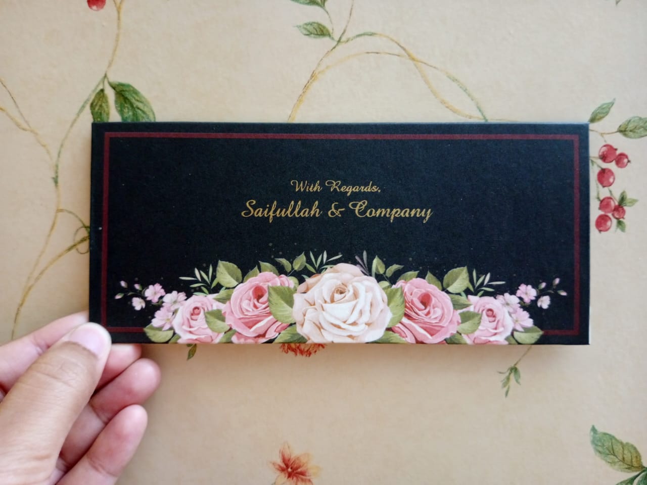 Black Floral Design Company cards Pack of 20 (Printed Envelopes)